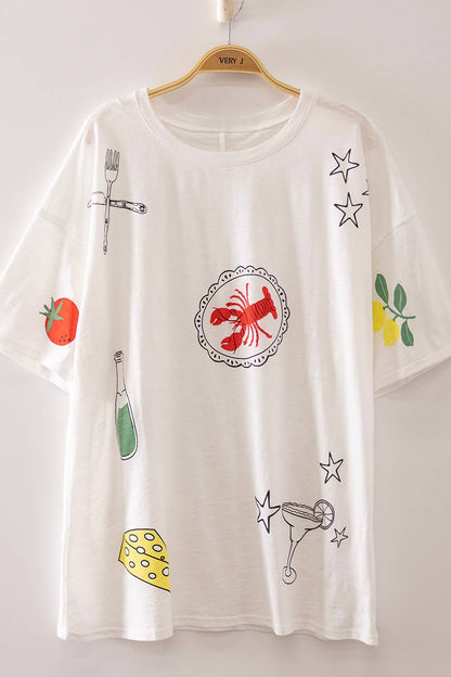 Seafood Graphic Oversized Tee