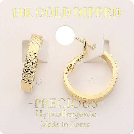 Palmer 14K Gold Dipped Hypoallergenic Textured Gold Hoop Earrings