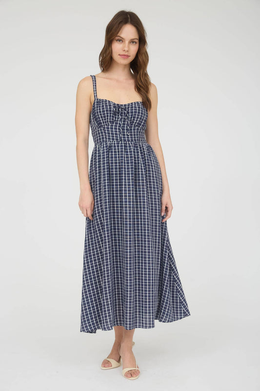 Arbor Plaid Corset Midi Navy Dress