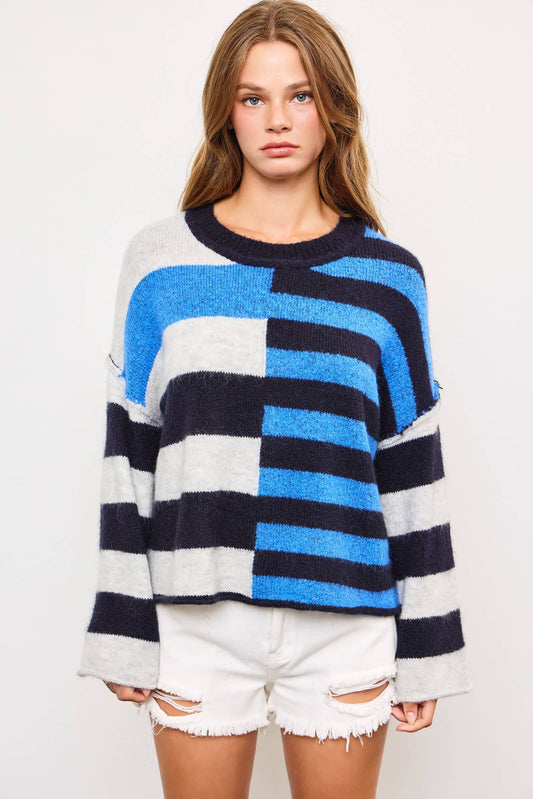 Astrid Black & Royal Stripe Knit Sweater