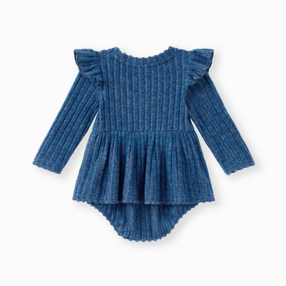 Girls Indigo Ribbed Dress