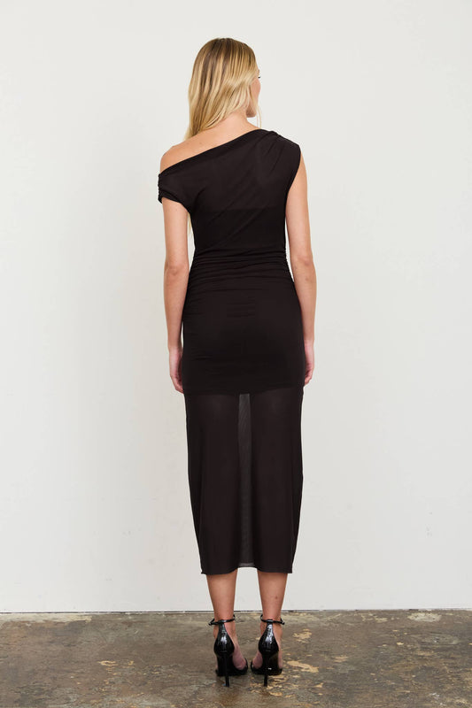 Kordia One Shoulder Black Midi Dress