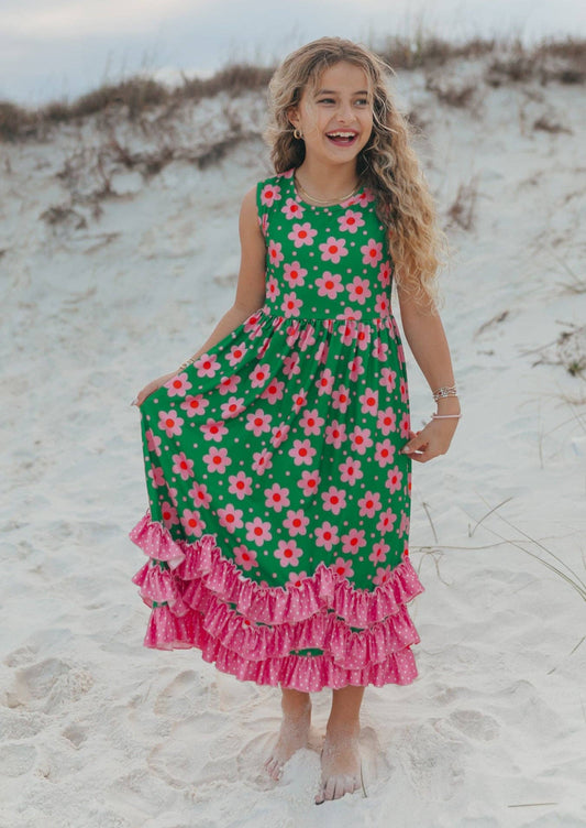 Girls Felicity Green Floral Maxi Dress
