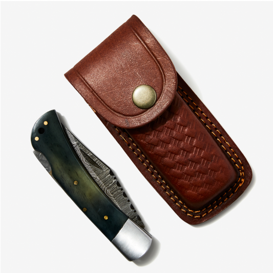 Titan Dyed Bone Folding Knife & Leather Sheath