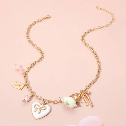 Darla Pink Bow Tea Party Charm Necklace
