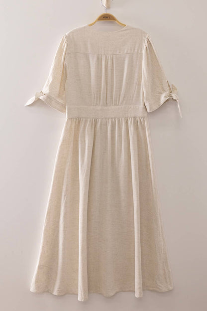Patricia Buttondown Linen Midi Ivory Dress