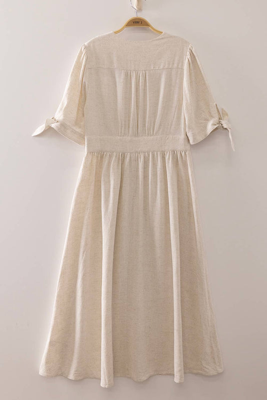 Patricia Buttondown Linen Midi Ivory Dress