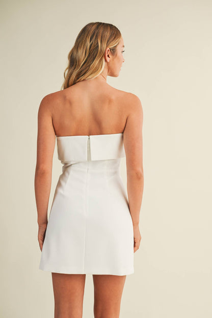 Nori Rhinestone Strapless White Mini Dress