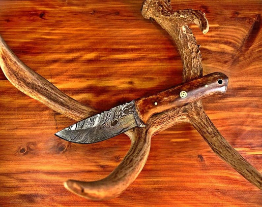 Titan Damascus Camp Style Handle With Leather Bolster