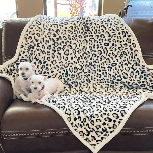 Leopard Pattern Double Layered Ivory Blanket