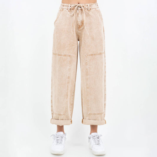 Bazi Drawstring Barrel Tan Jeans