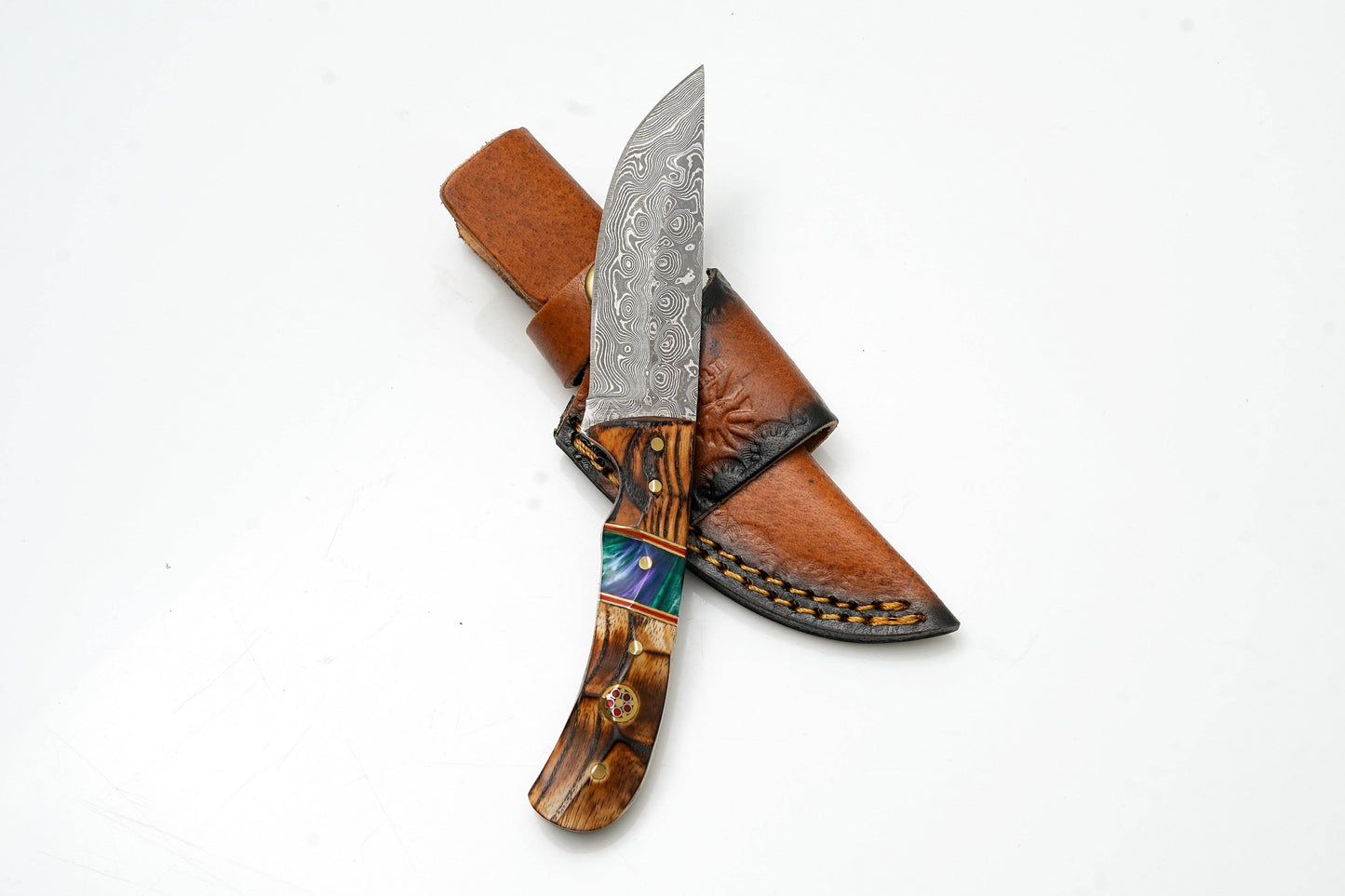 Titan Skinner Torched Wood & Resin Field Knife with Leather Sheath
