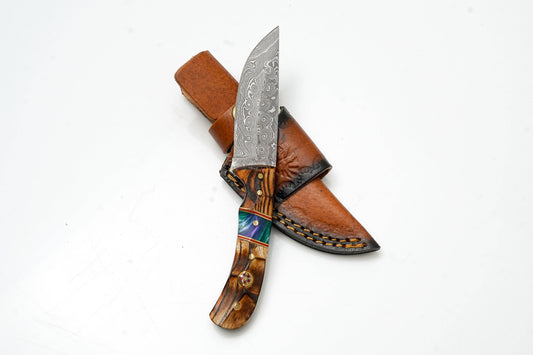 Titan Skinner Torched Wood & Resin Field Knife with Leather Sheath