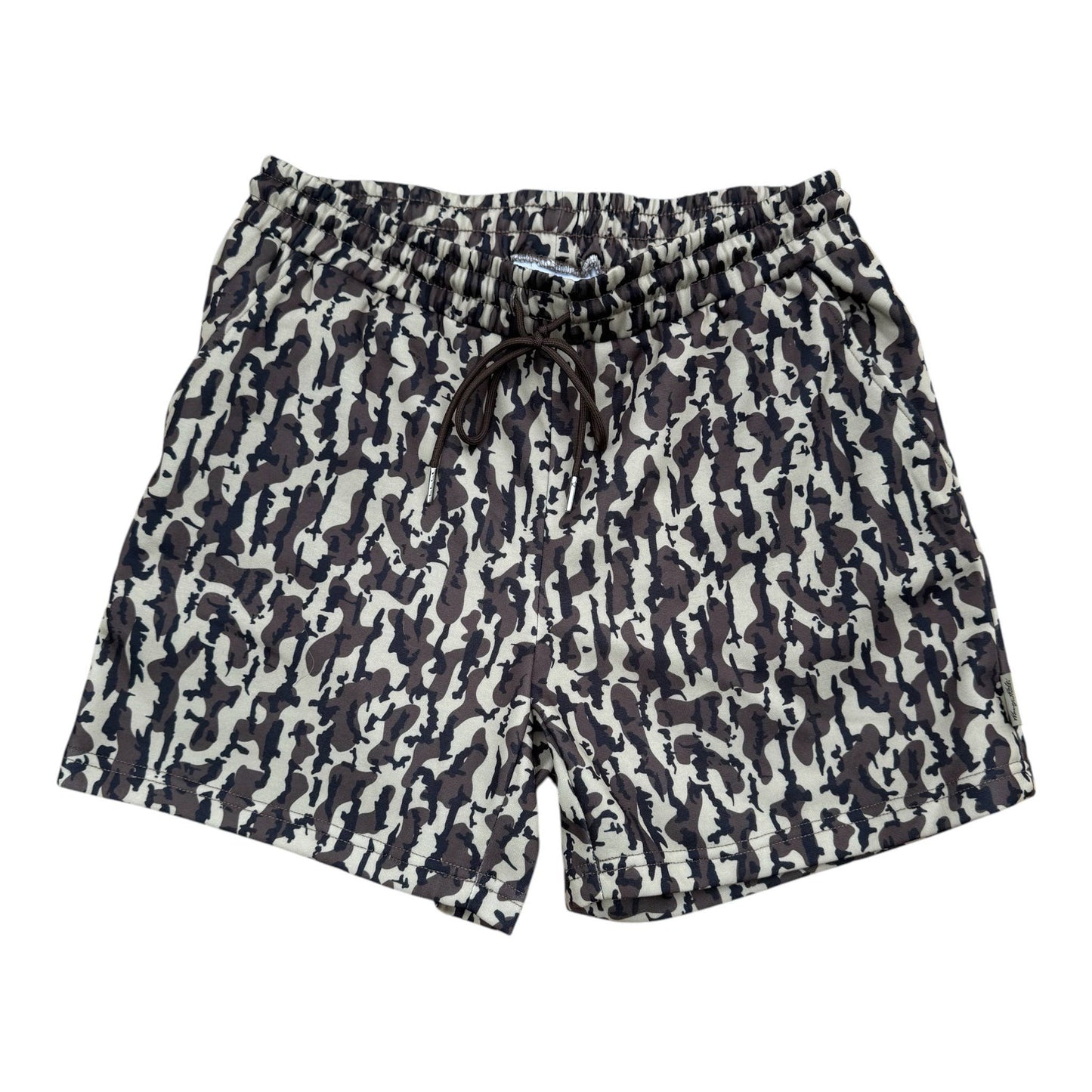 Mens Honey Hole Duck Boat Camo Fleece Drawstring Shorts