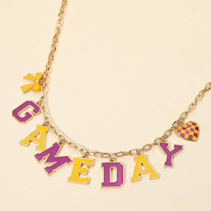Game Day Purple/Yellow Letter Charm Necklace