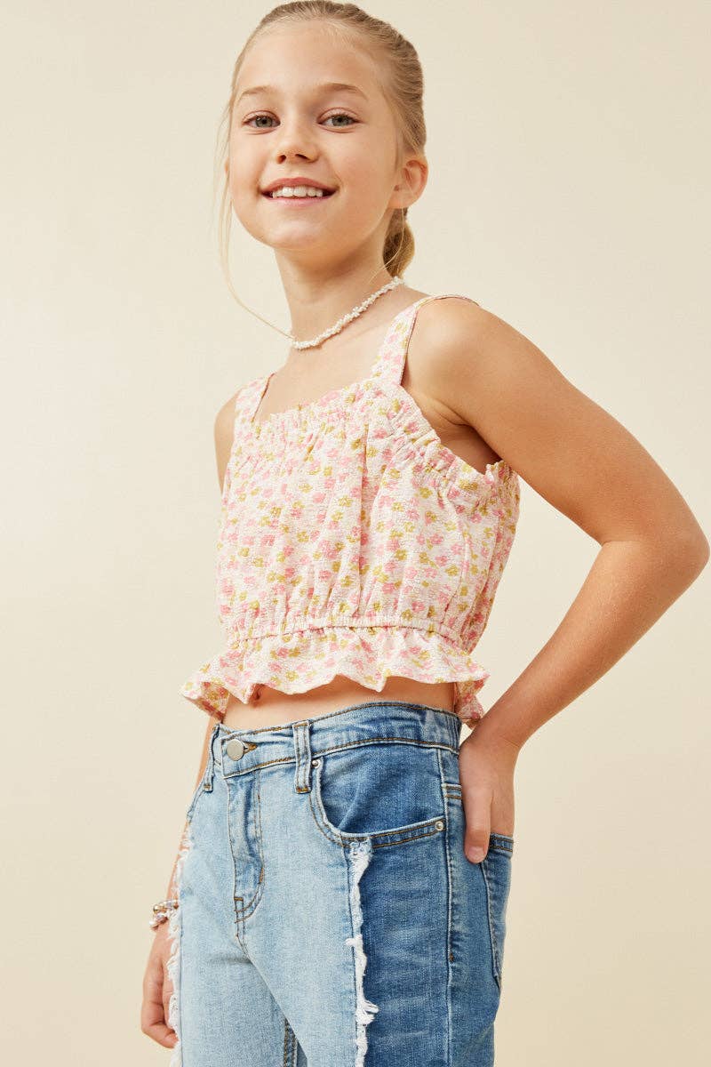 Girls Ruffle Floral Crop Top