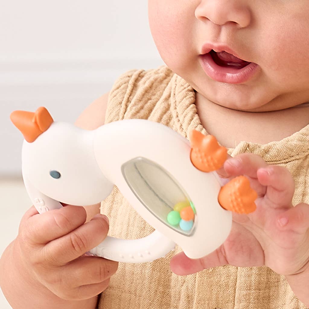 Itzy Ritzy Bitzy Shake™ - Silicone Teether with Rattle: Goose
