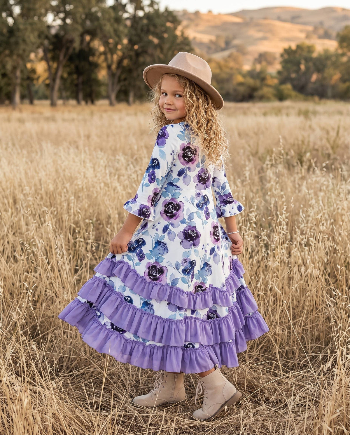 Girls Winter Lavendar Floral Maxi Dress