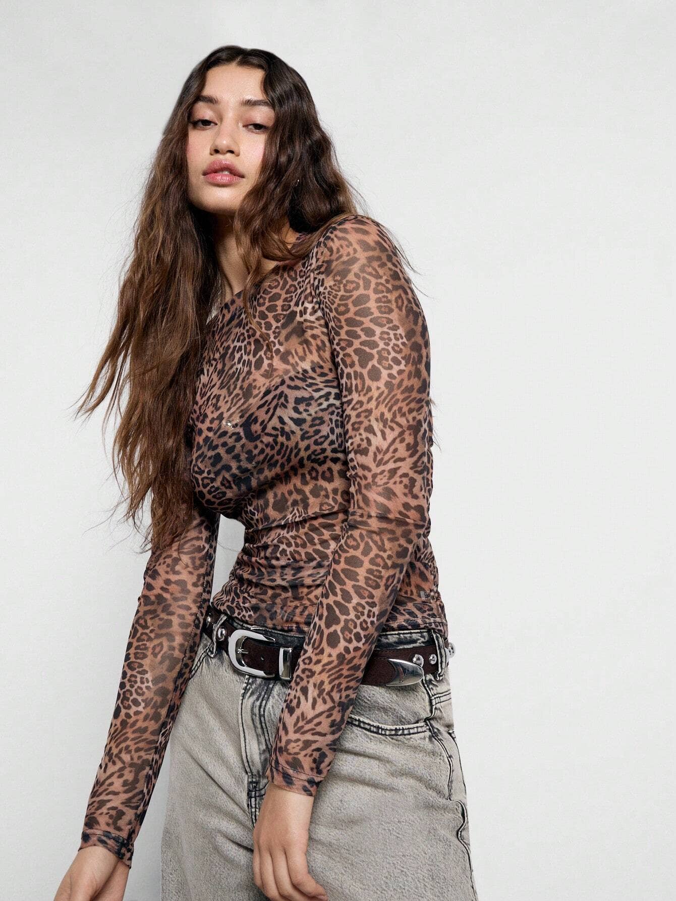 Multi Leopard Mesh Top
