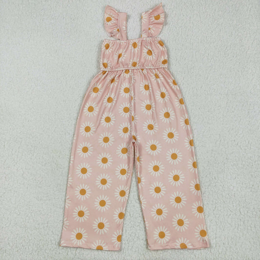 Girls Flutter Sleeve Peach Daisy Jumpsuit