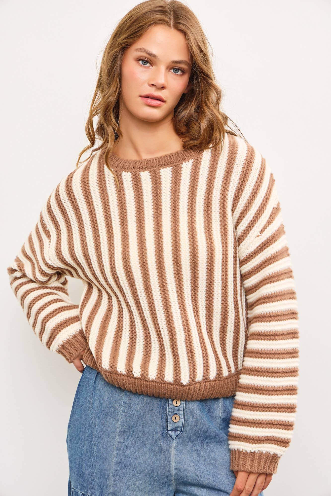 Leona Vertical Mocha Stripe Sweater