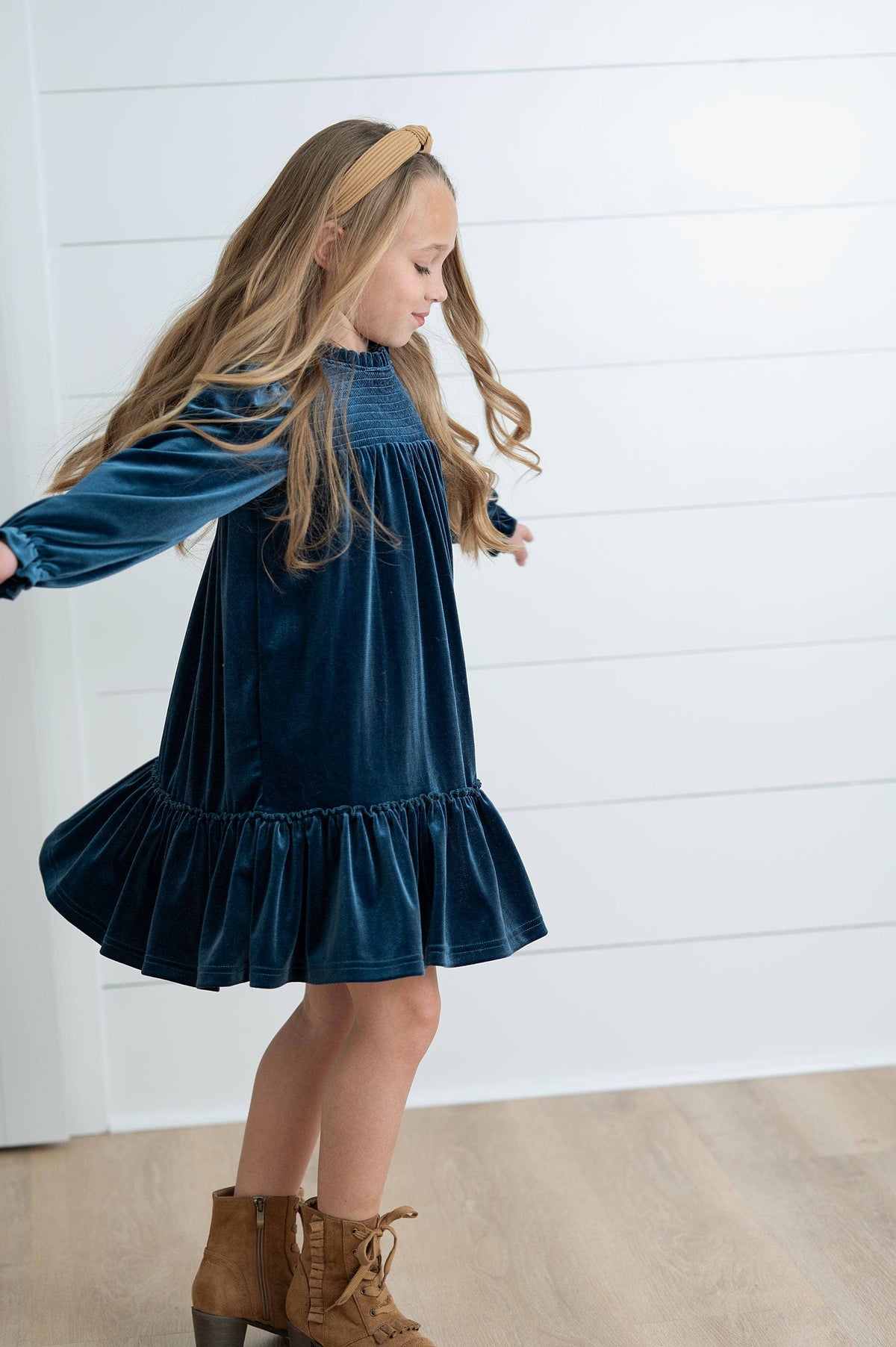 Girls Velvet Blue Dress