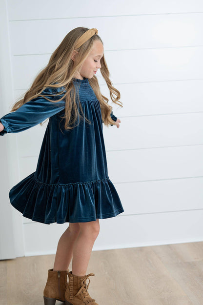 Girls Velvet Blue Dress
