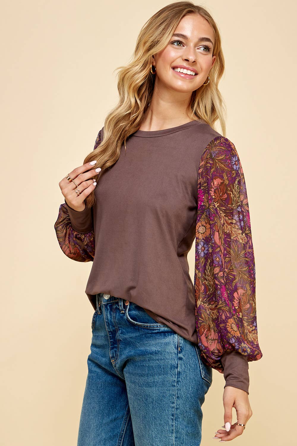 Pamela Plum Floral Sleeved Blouse