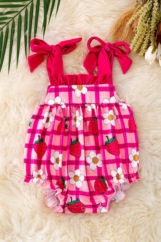 Baby Girls Pink Strawberry & Daisy Romper