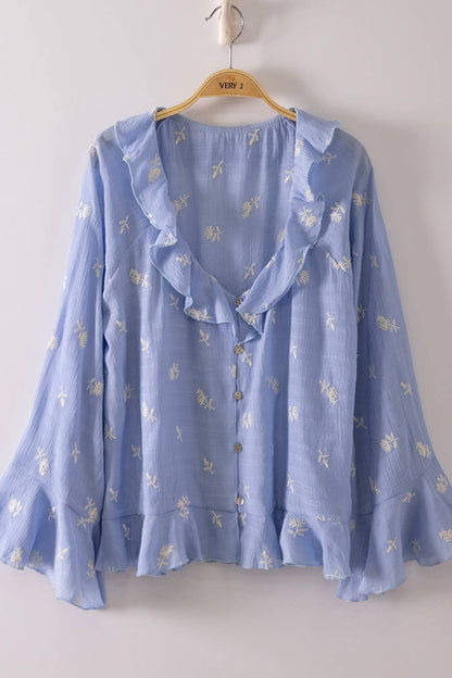 Maeve Embroidered Ruffled Blouse