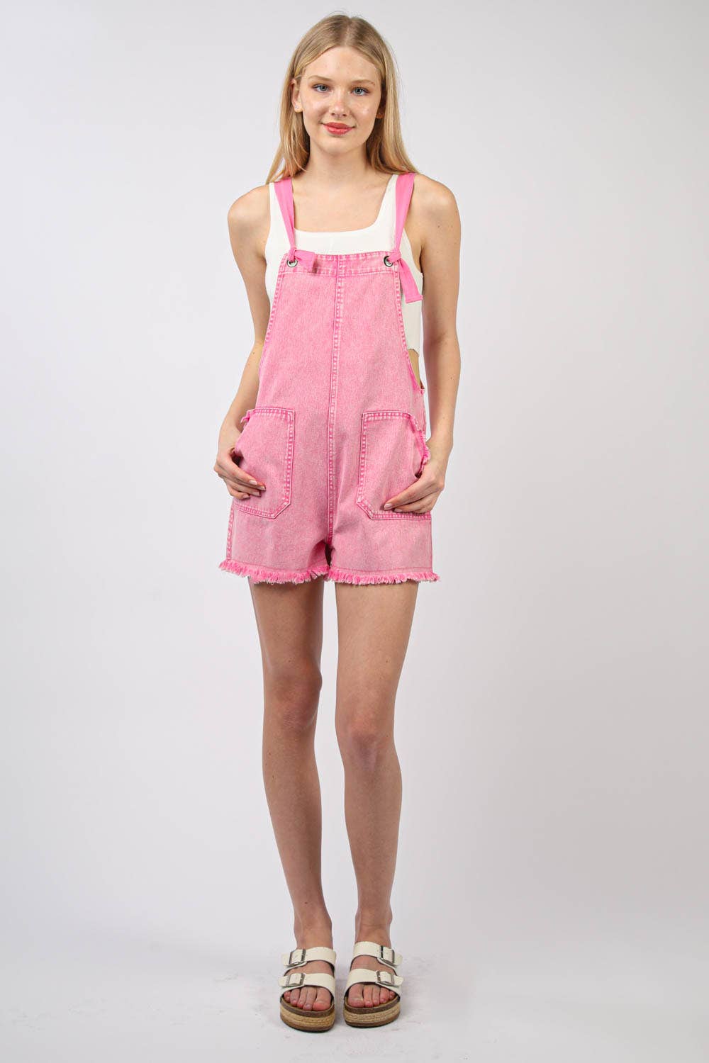 Cascade Knot Strap Frayed Romper