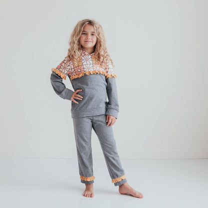 Girls Ruffle Flower Hoodie Pant Set