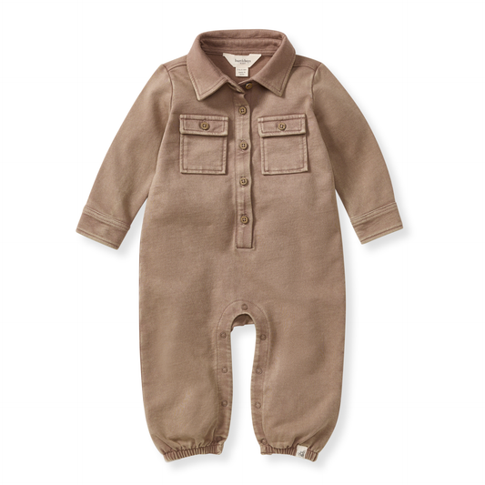 Burt's Bees Boys Buttondown Mineral Wheat Jumpsuit