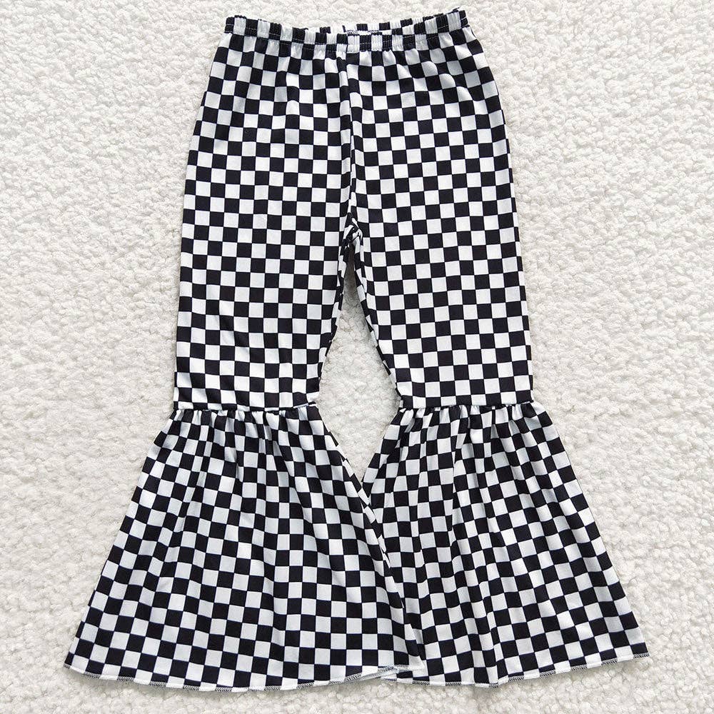 Girls Checkered Black Bell Bottoms