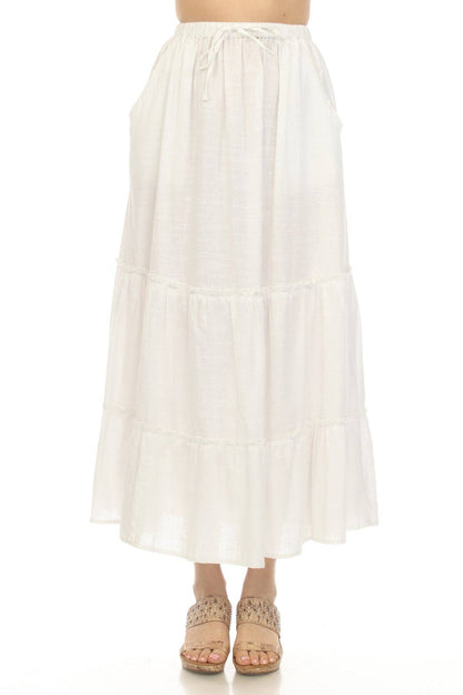 Dakota Linen Drawstring Ivory 3-Tier Prairie Skirt