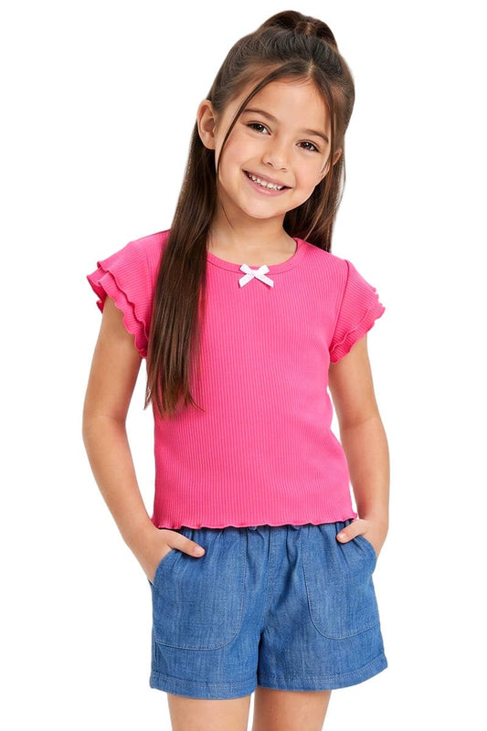 Toddler Girls Flutter Chambray Short Pink Set