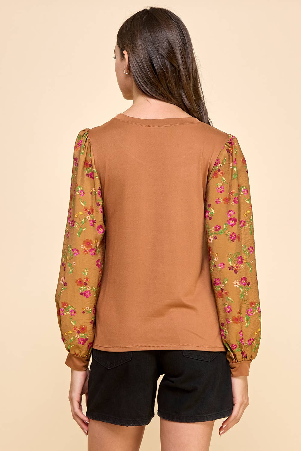 Pamela Rust Floral Sleeved Blouse