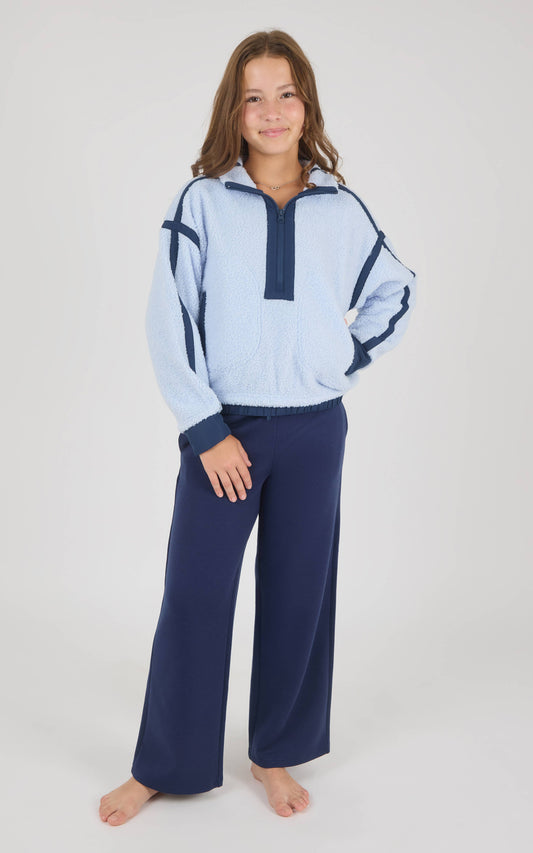 Girls Sherpa Pullover Blue Pant Set