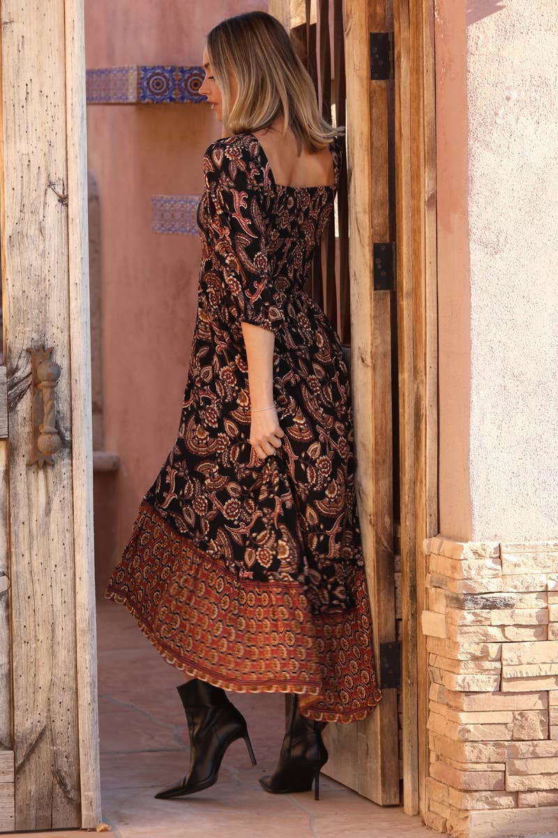 Loretta Split Front Brown & Black Dress