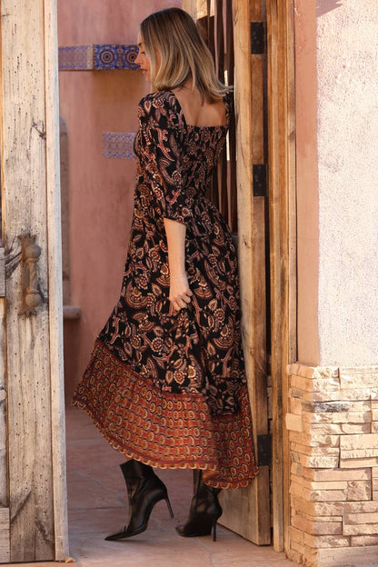 Loretta Split Front Brown & Black Dress