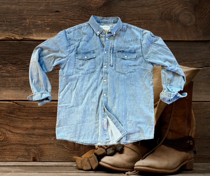 Mens Reel Rodeo Pearl Snap Denim Longsleeve Shirt
