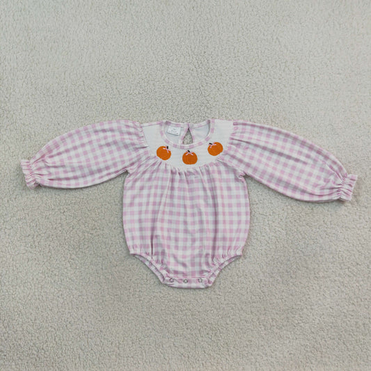 Baby Girls Pumpkin Smocked Gingham Romper