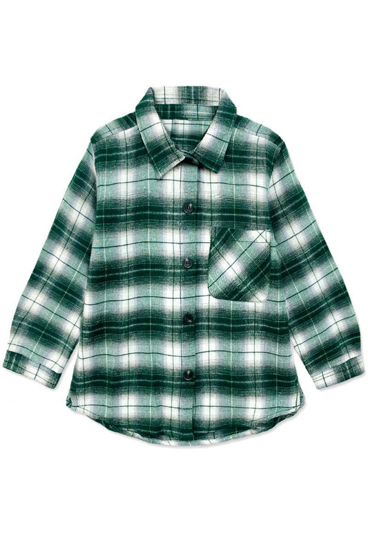 Girls Jamie Plaid Green & White Buttondown