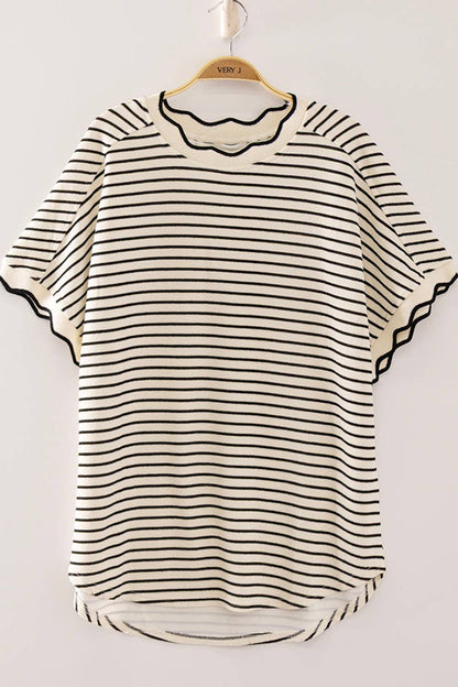 Ginny Scalloped Striped Knit Tee