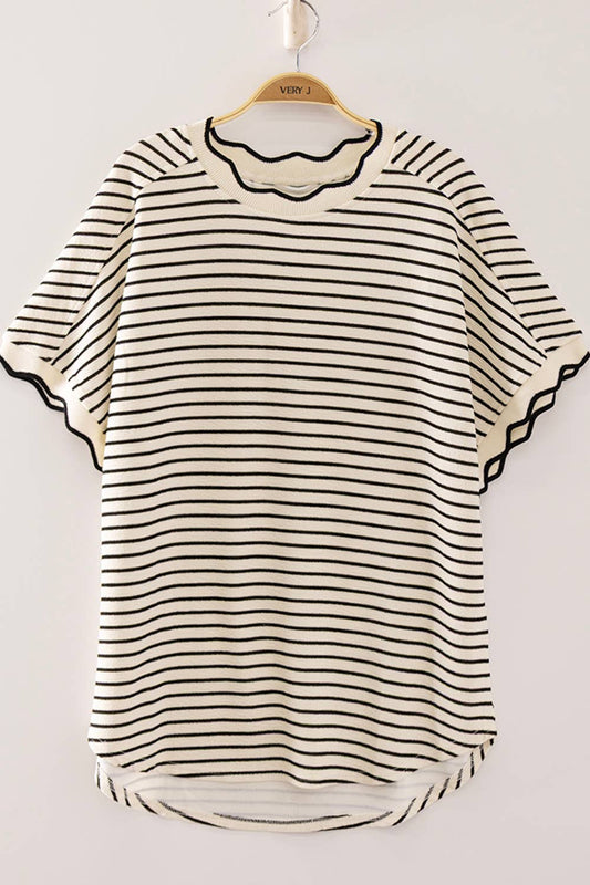Ginny Scalloped Striped Knit Tee