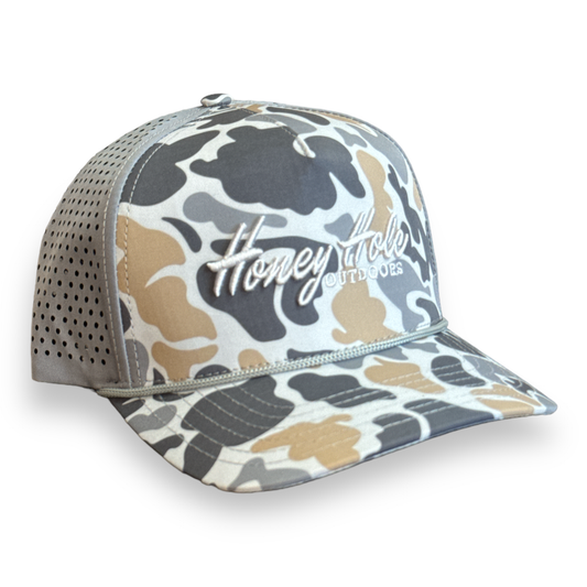 Mens Honey Hole Grey Camo Performance Rope Hat