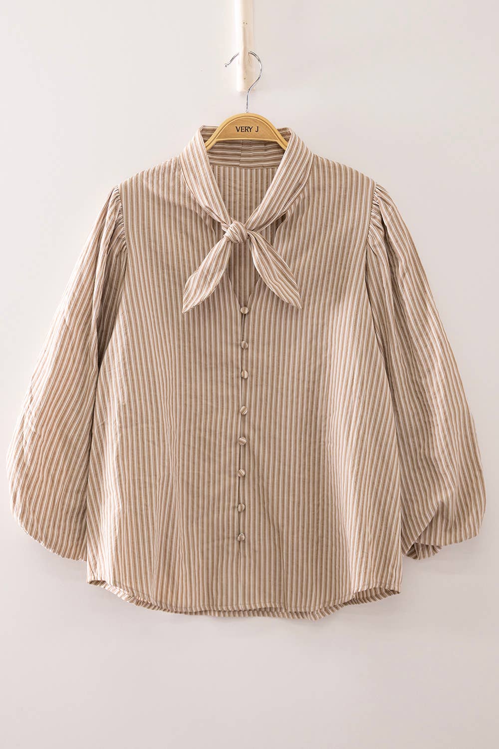 Darlene Stripe Tie Bubble Sleeve Blouse