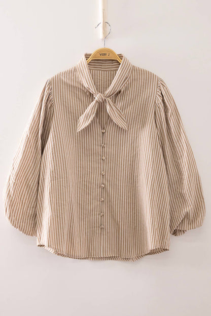 Darlene Stripe Tie Bubble Sleeve Blouse