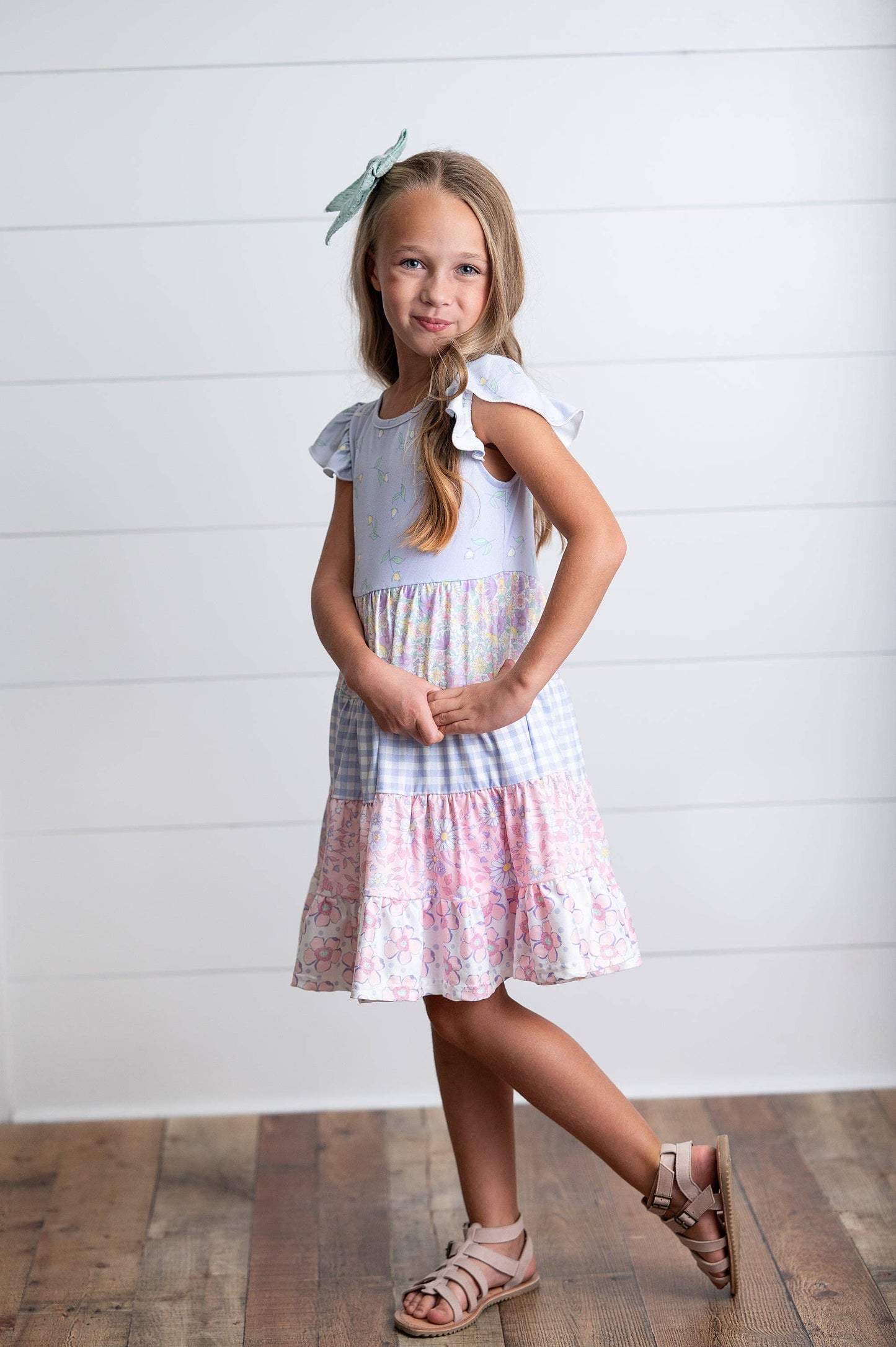 Girls Valine Lavendar Floral Tiered Dress
