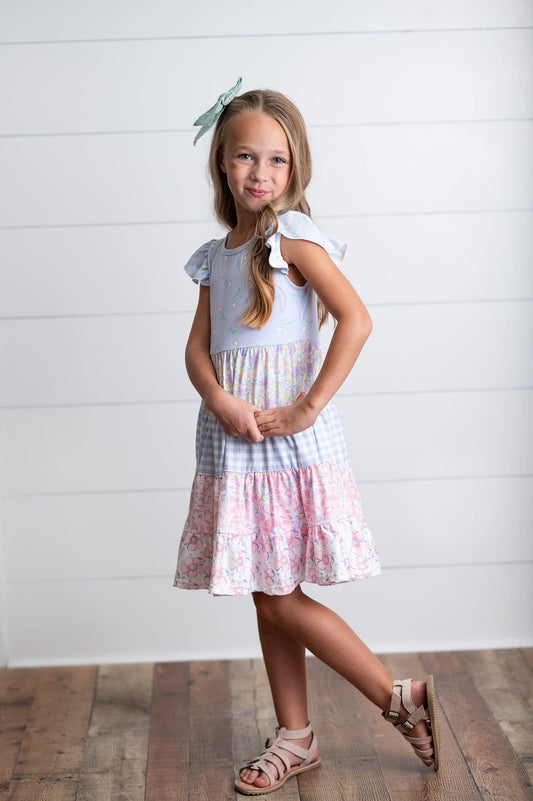 Girls Valine Lavendar Floral Tiered Dress